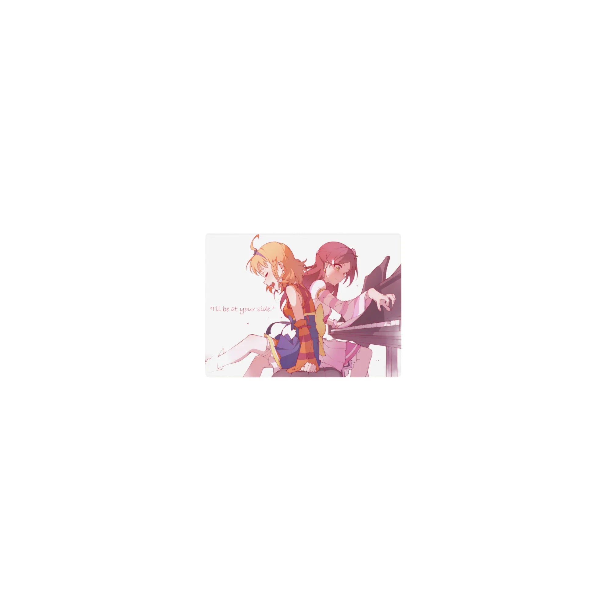 Classic anime girl mouse pad 14x10 inches, two girls at a piano bench with petals and quote.