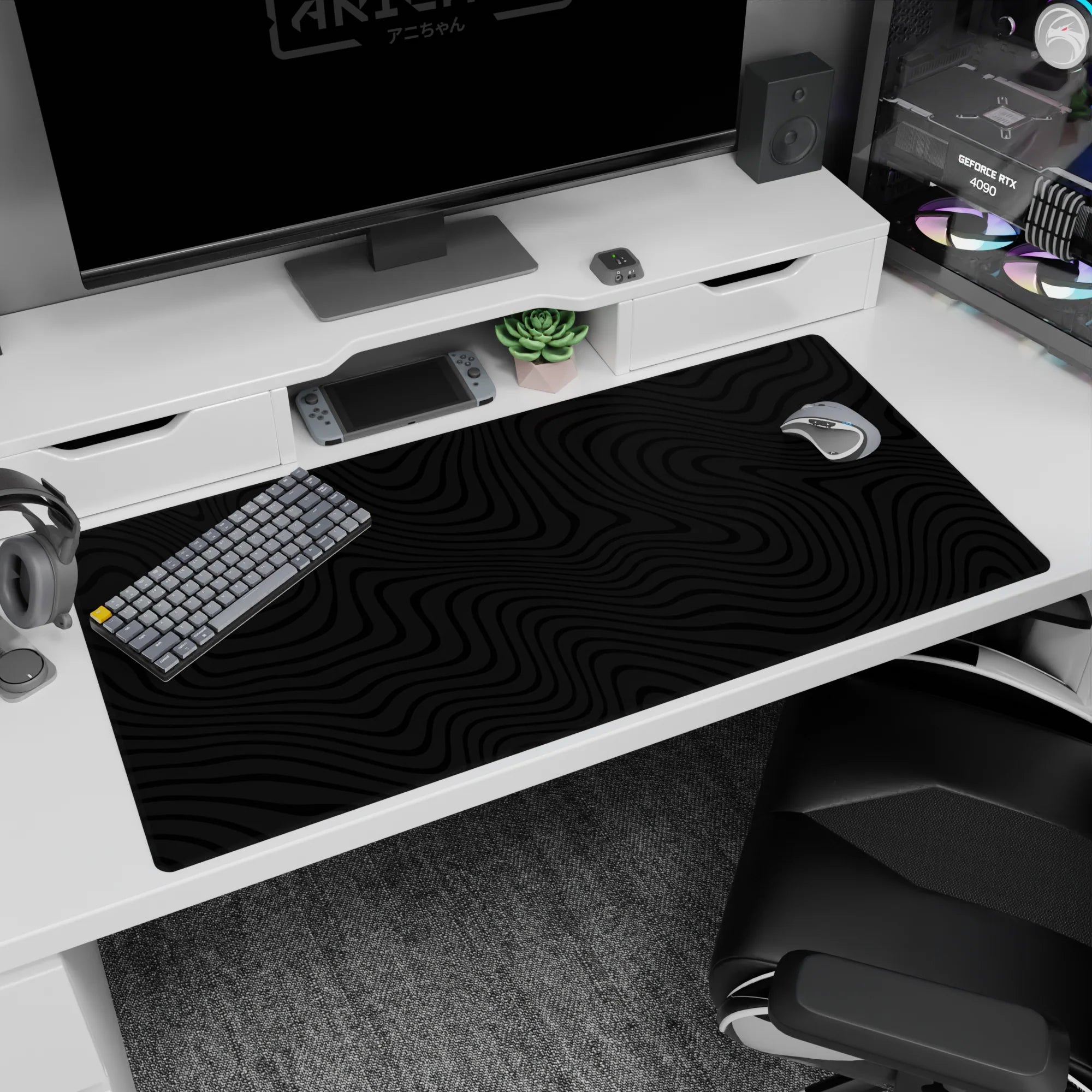 Liquid Abstract Deskmat | Mousepad | Deskpad - Noir Waves - AniChan