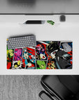 Persona 5 mouse pad featuring Joker, Mona, and Futaba in dynamic comic style, 28x12 inches, vibrant colors and energy.