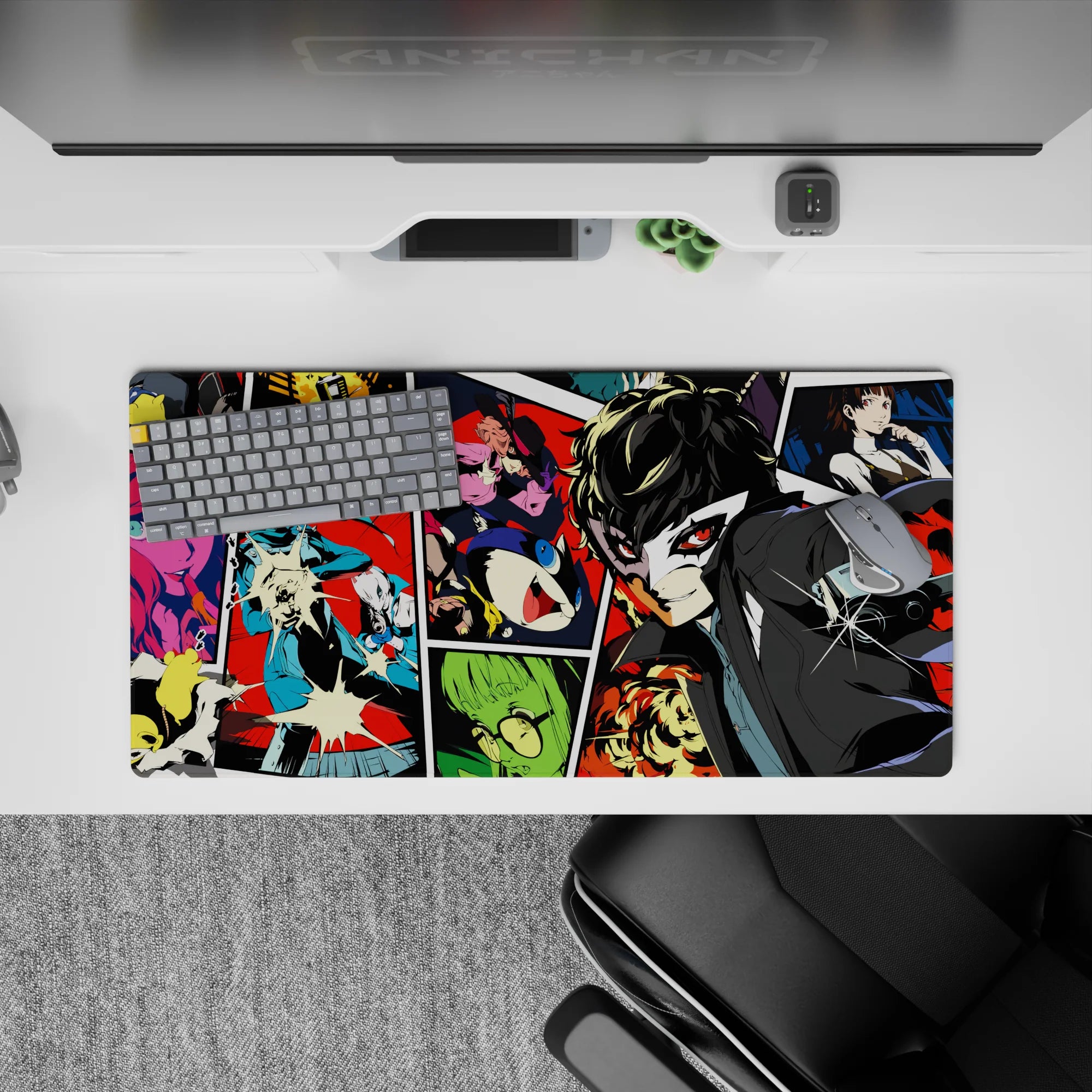 Persona 5 anime mouse pad, 32x16 inches, featuring Joker and the gang in vibrant comic-book style with dynamic colors.