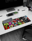 Persona 5 mouse pad 32x12 inches featuring Joker, Mona, Futaba with vibrant reds, greens, yellows in comic-style action.