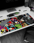 Persona 5 desk pad 40x20 inches featuring Joker, Mona, and Futaba in vibrant comic-book style with neon colors.