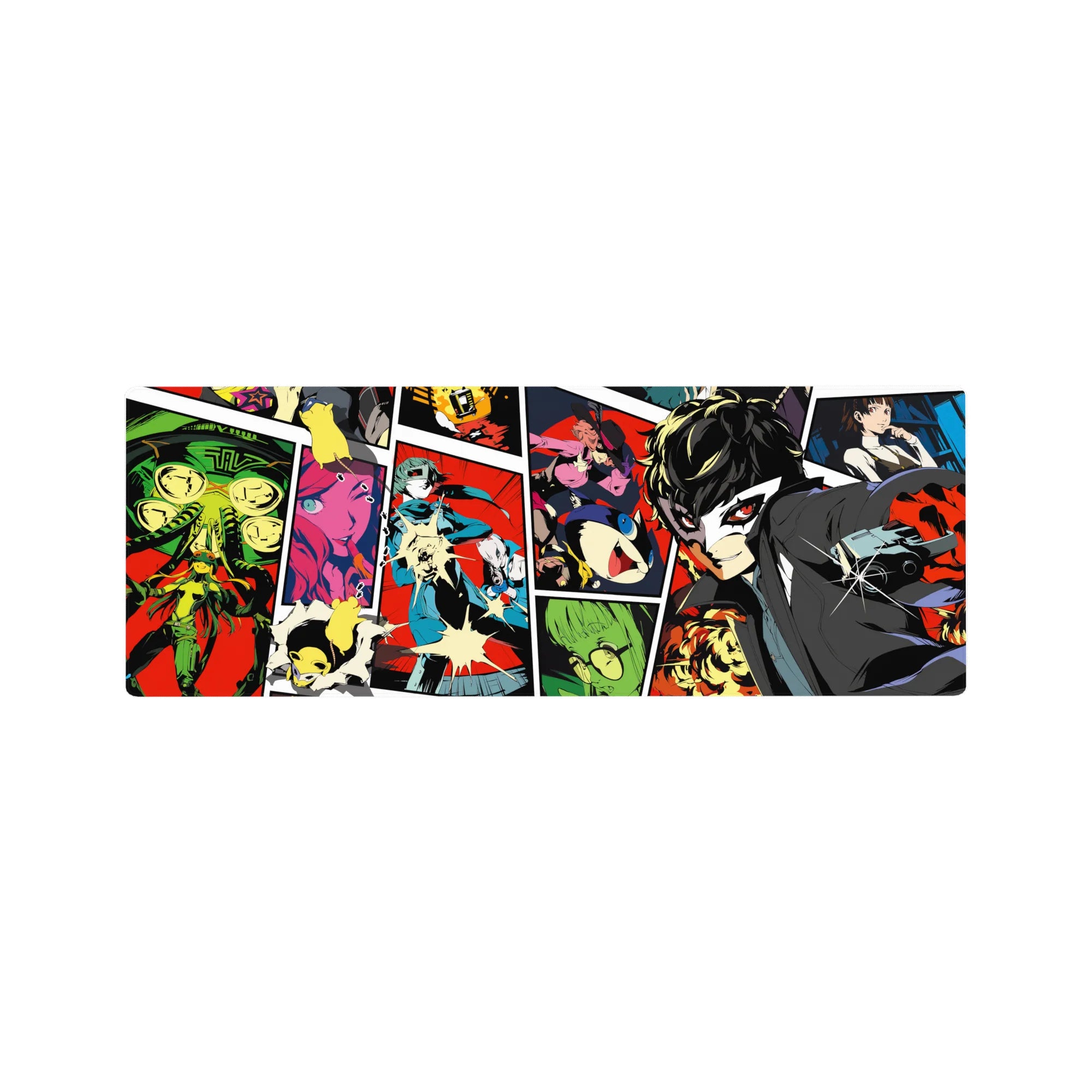 Persona 5 mouse pad 32x12 inches featuring Joker, Mona, Futaba in vivid colors, ideal for anime and gaming fans.