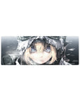 Anime girl mouse pad 32x12 inches featuring a winter hooded portrait with snow flecks and painterly detail.