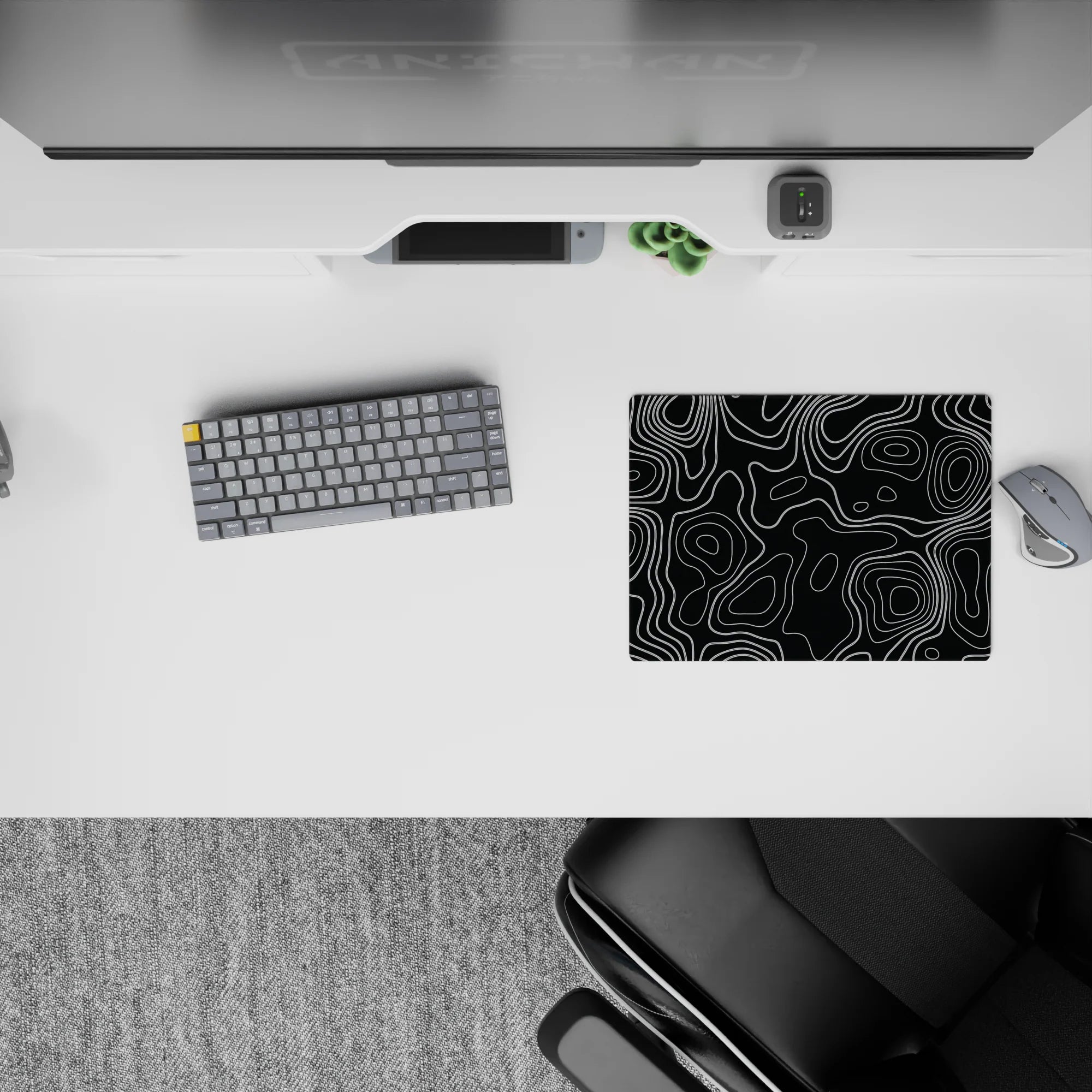 Topographic (Topo) Deskmat | Mousepad | Deskpad - Monochrome Contour Flow - AniChan