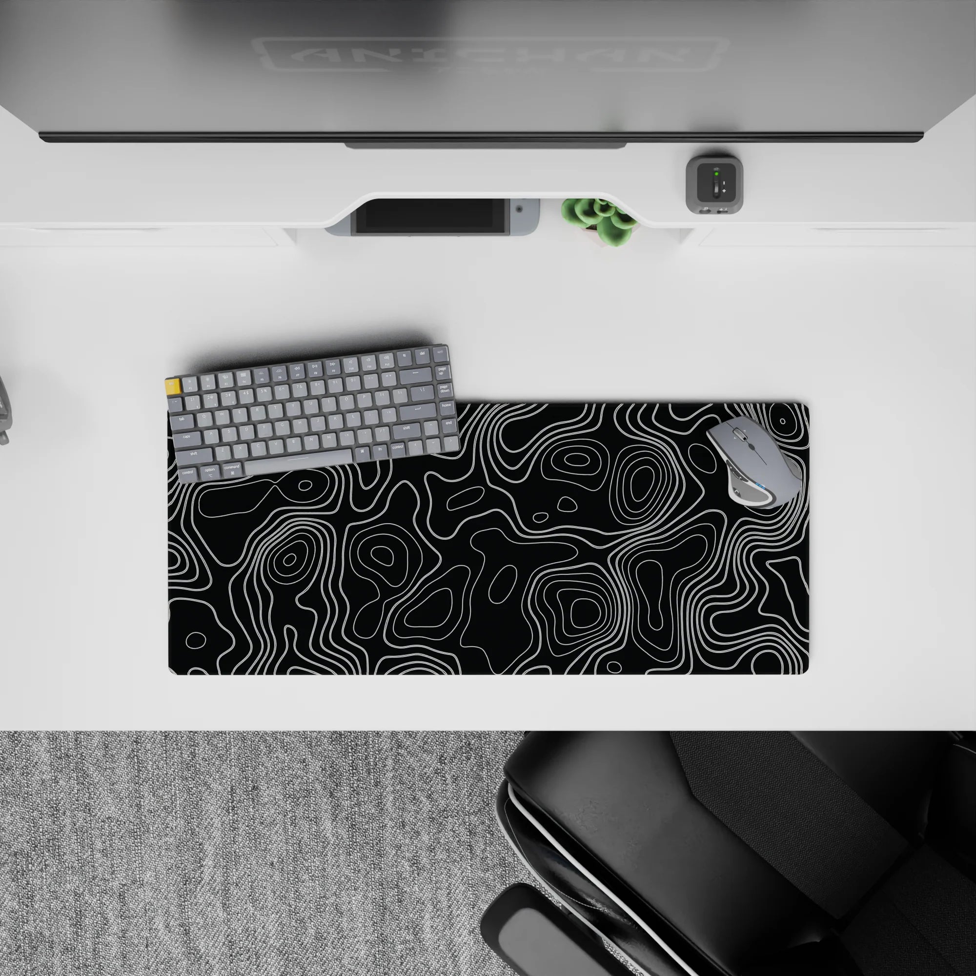 Topographic (Topo) Deskmat | Mousepad | Deskpad - Monochrome Contour Flow - AniChan