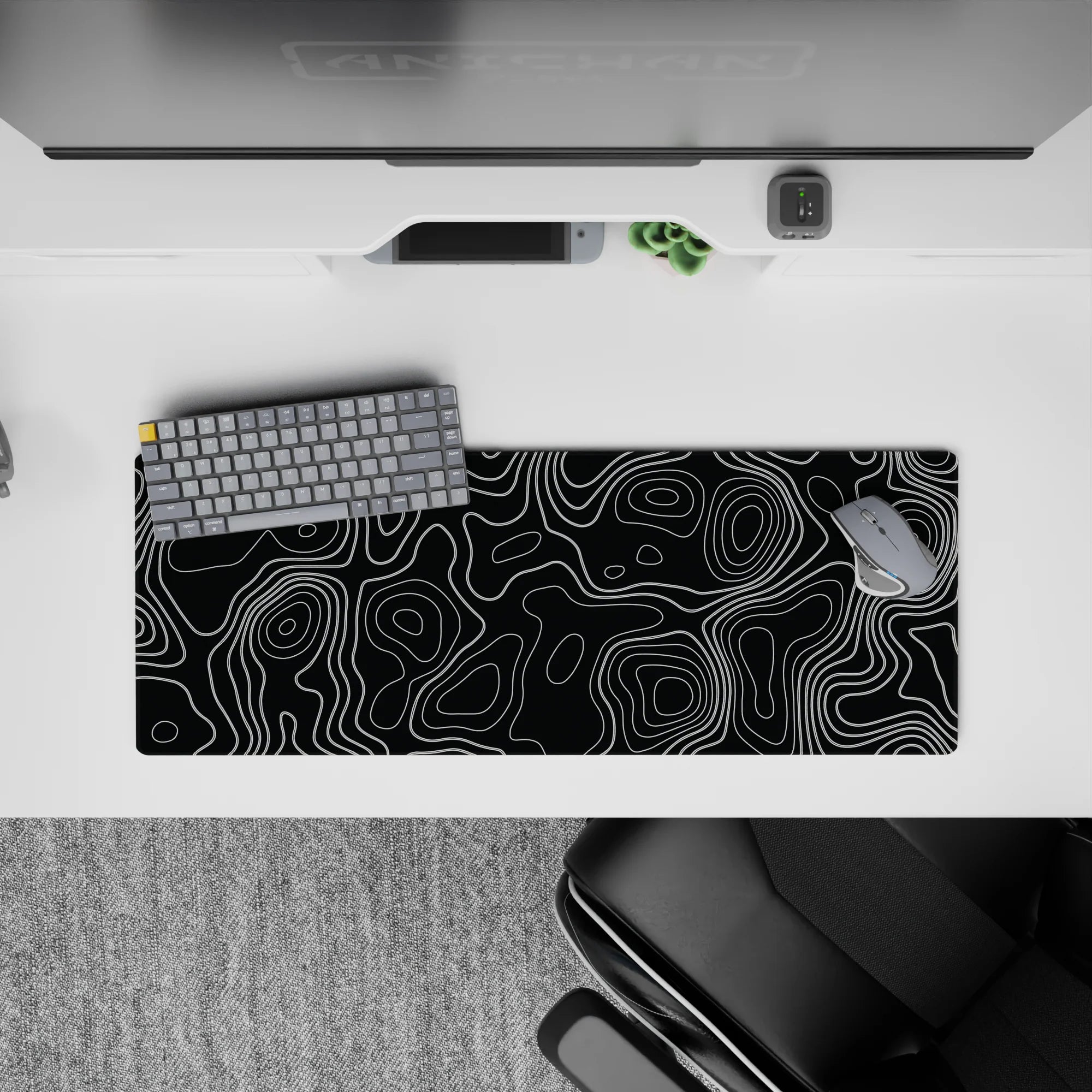 Topographic (Topo) Deskmat | Mousepad | Deskpad - Monochrome Contour Flow - AniChan