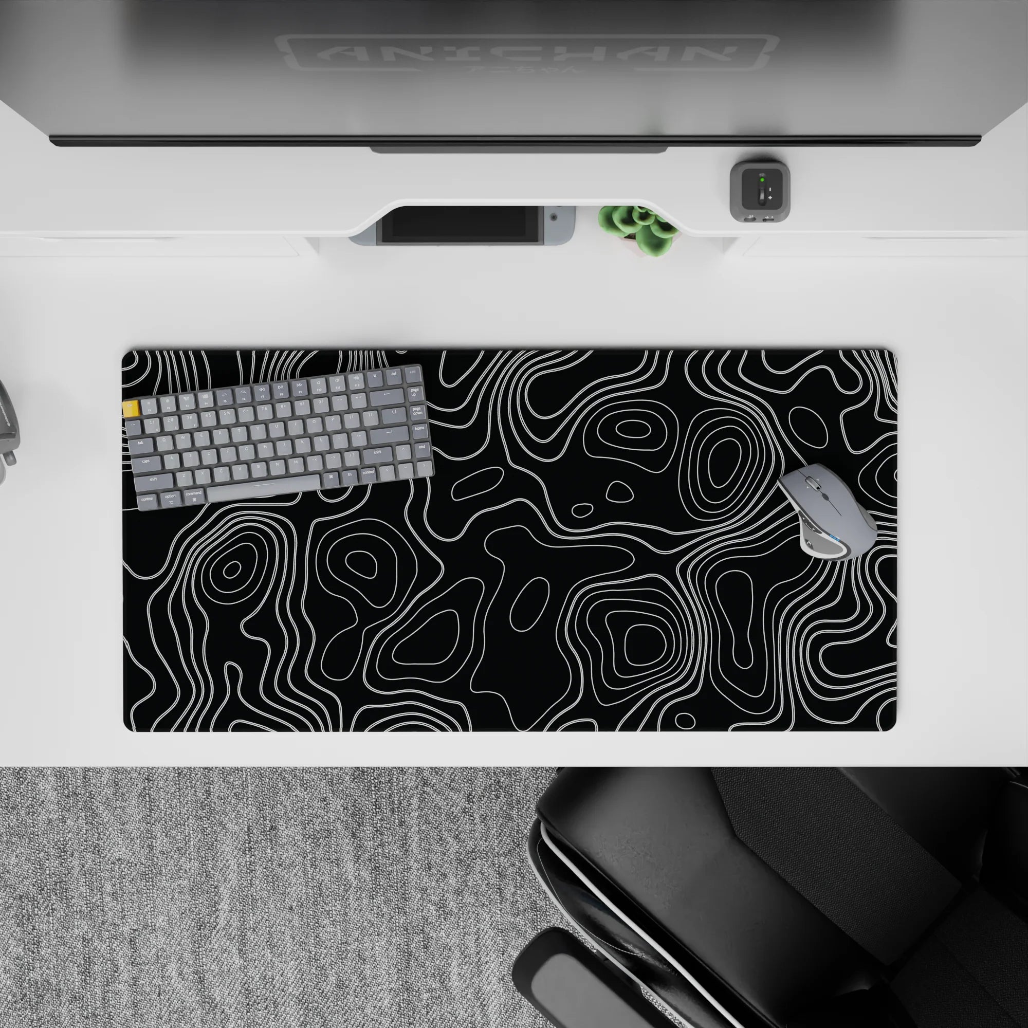 Topographic (Topo) Deskmat | Mousepad | Deskpad - Monochrome Contour Flow - AniChan