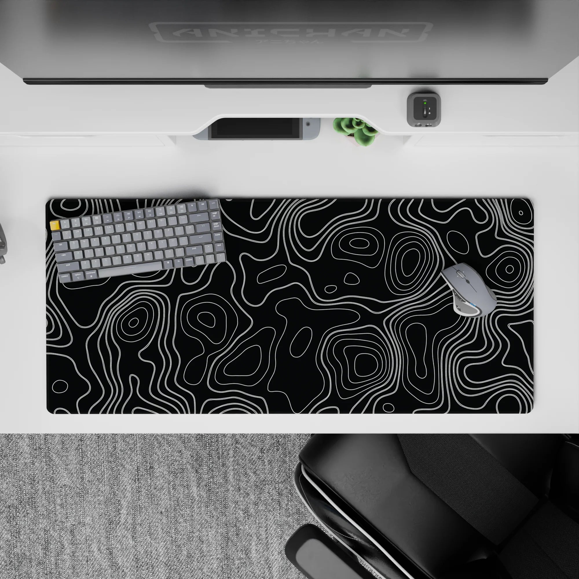 Topographic (Topo) Deskmat | Mousepad | Deskpad - Monochrome Contour Flow - AniChan