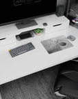 Smoky gray cosmic design mouse pad with stars and pale mist gradients, 14x10 inches size for calm workspace.