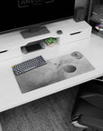 Cosmic themed desk mouse pad 28x12 inches with smoky gray clouds, misty stars, and subtle red details.
