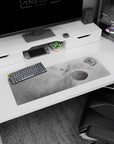 Large 32x12 inch desk mouse pad featuring dreamy gray cloud patterns with subtle stars and red accents.