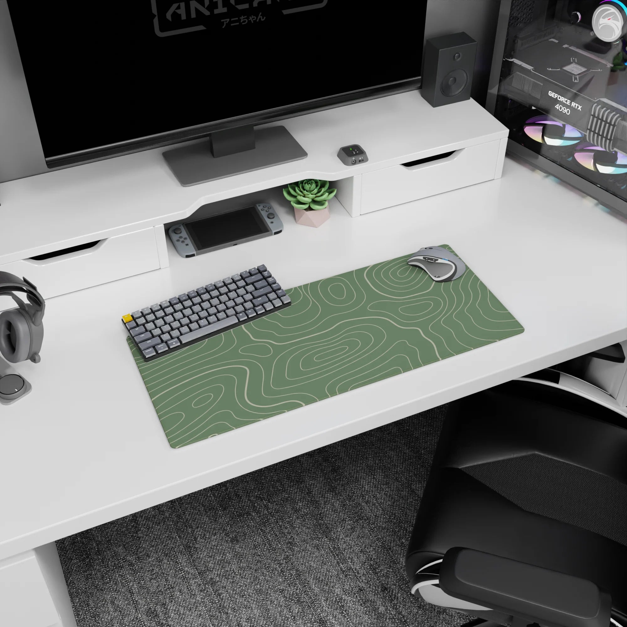 Topographic (Topo) Deskmat | Mousepad | Deskpad - Sage Topography Flow - AniChan