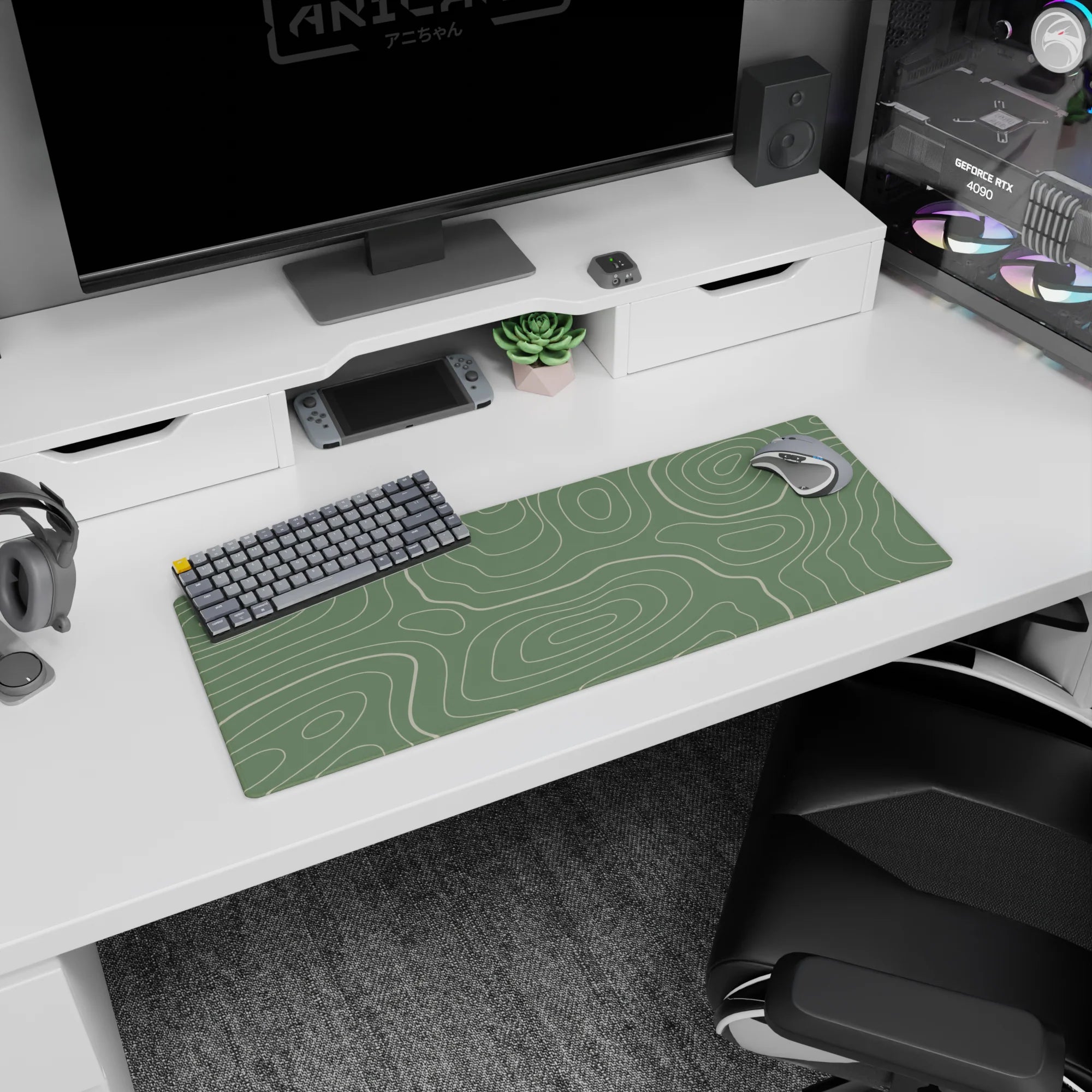 Topographic (Topo) Deskmat | Mousepad | Deskpad - Sage Topography Flow - AniChan