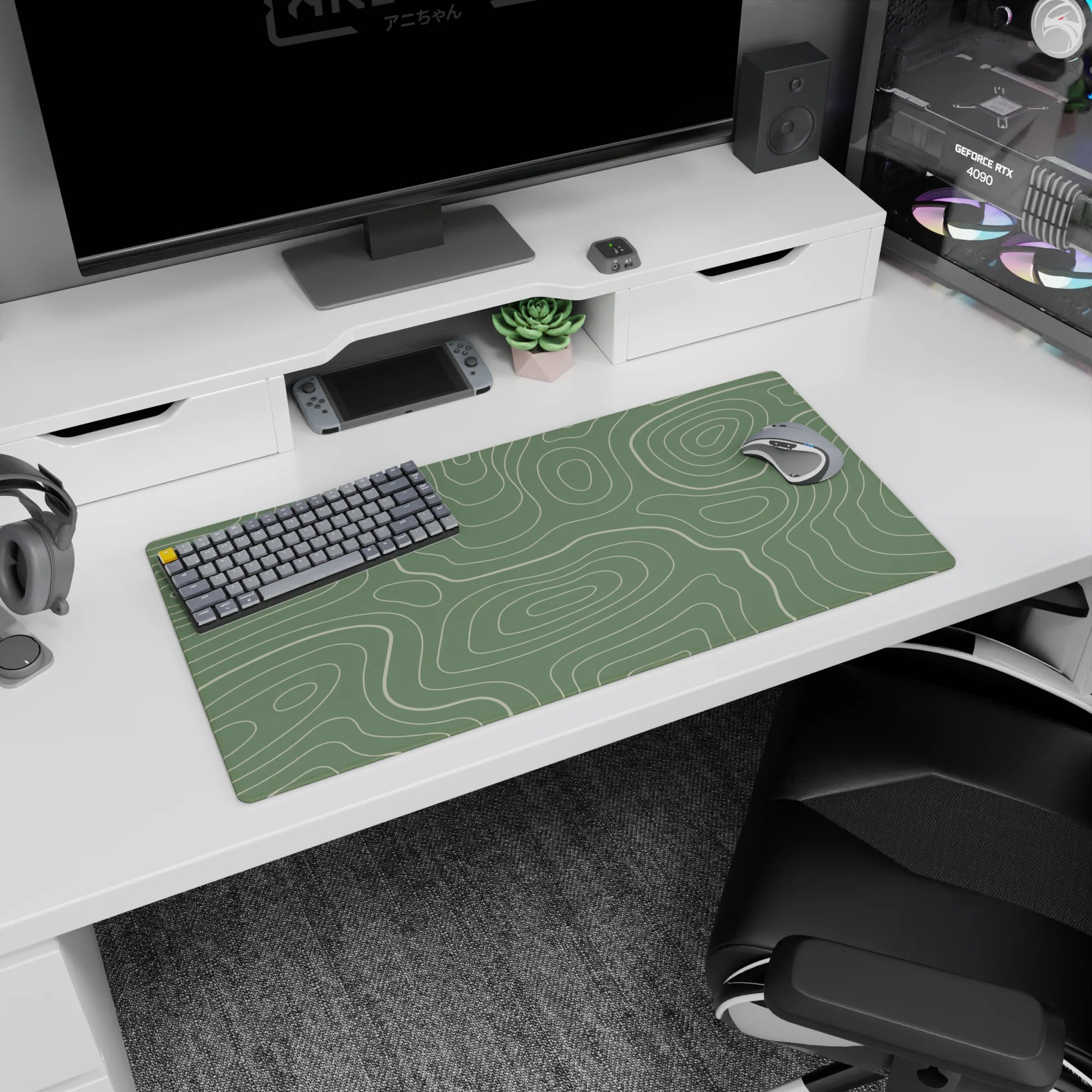 Topographic (Topo) Deskmat | Mousepad | Deskpad - Sage Topography Flow - AniChan