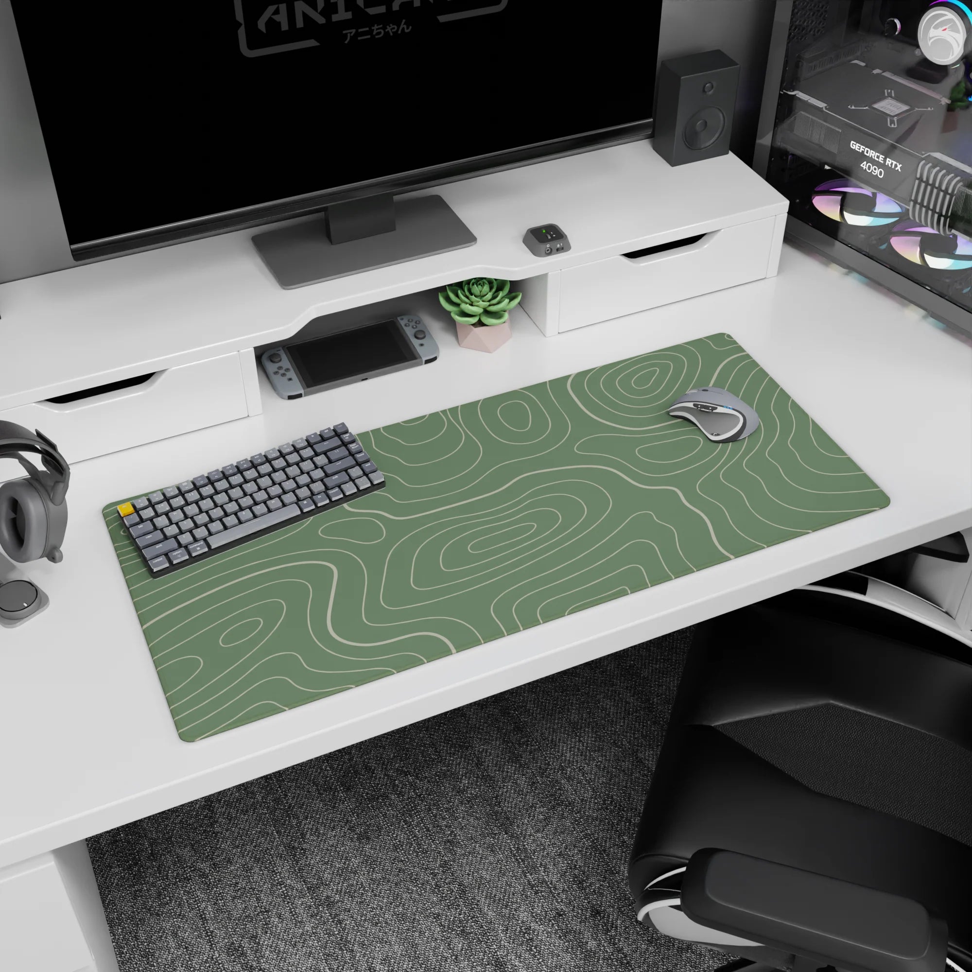 Topographic (Topo) Deskmat | Mousepad | Deskpad - Sage Topography Flow - AniChan