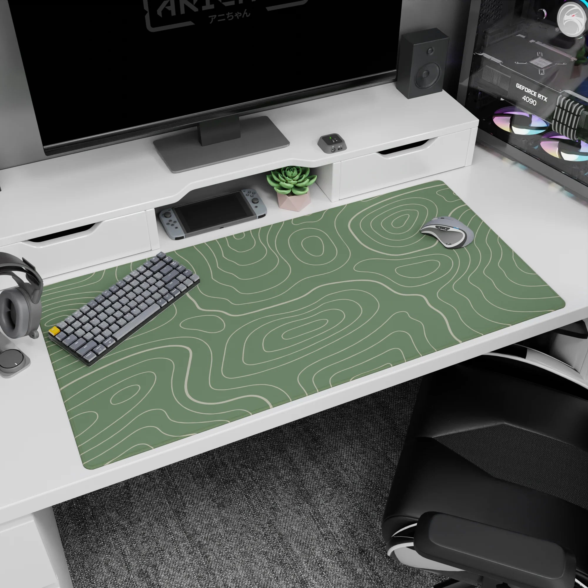 Topographic (Topo) Deskmat | Mousepad | Deskpad - Sage Topography Flow - AniChan