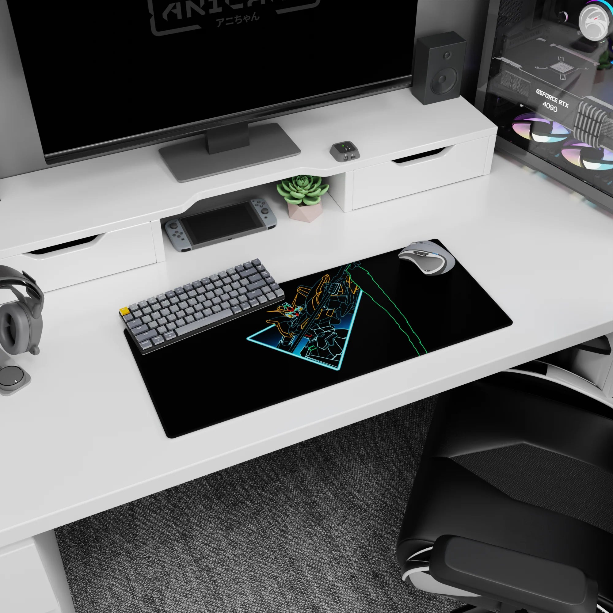 28x12 inches Gundam Wing mouse pad showing XXXG-00W0 Wing Gundam Zero cutting through a black void.