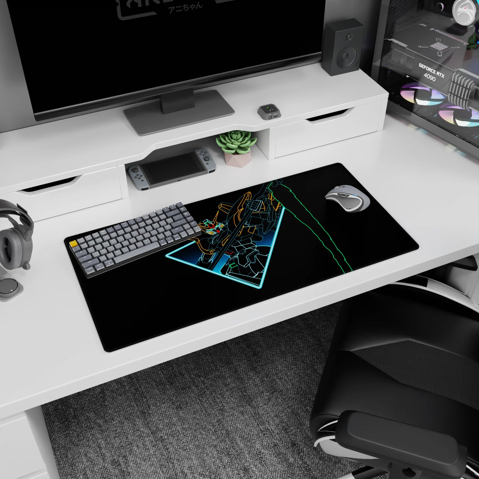 32x16 inches anime mouse pad showing Gundam Wing Wing Gundam Zero slicing through a black void at speed.