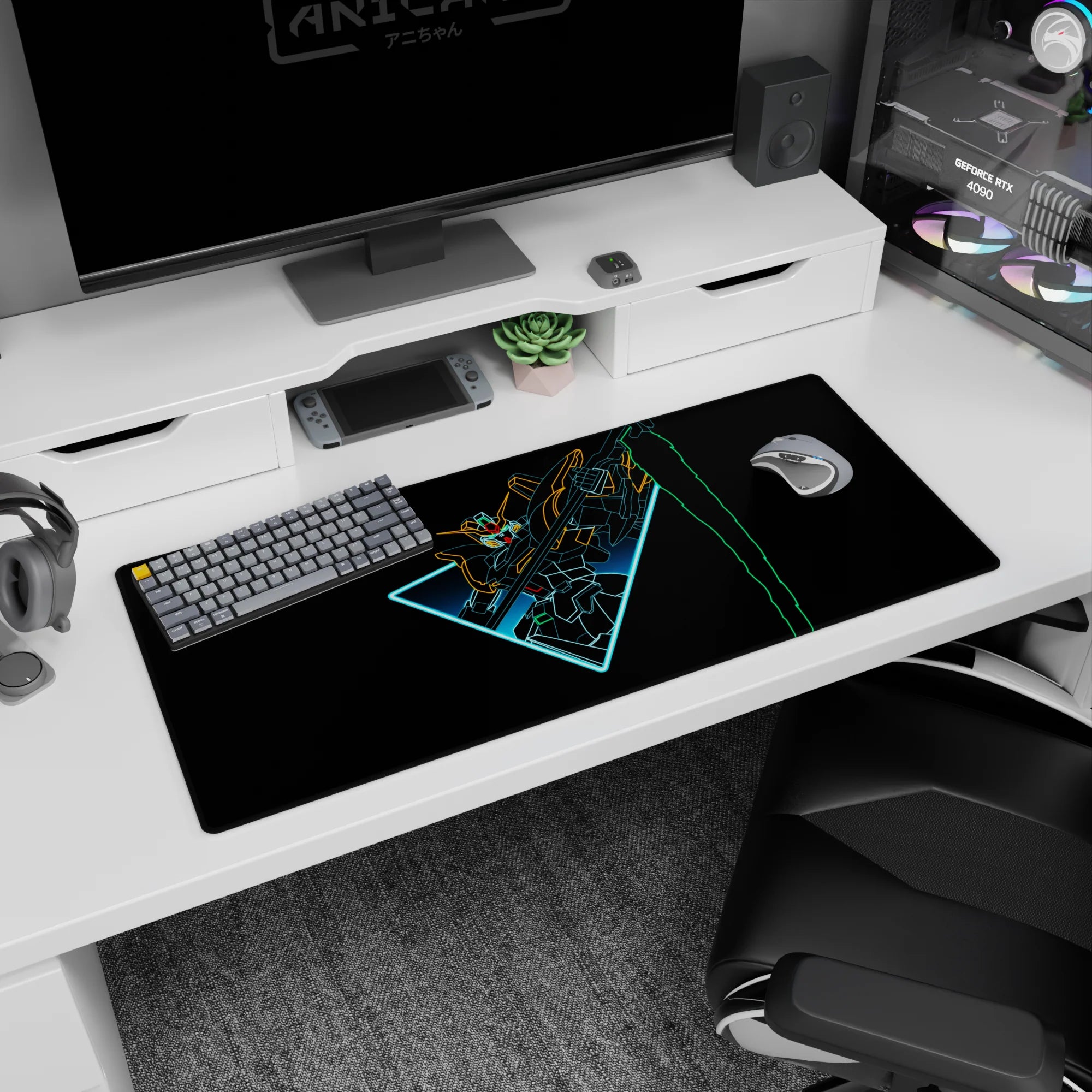 36x16 inches Gundam Wing desk pad featuring XXXG-00W0 Wing Gundam Zero slicing through a black void.