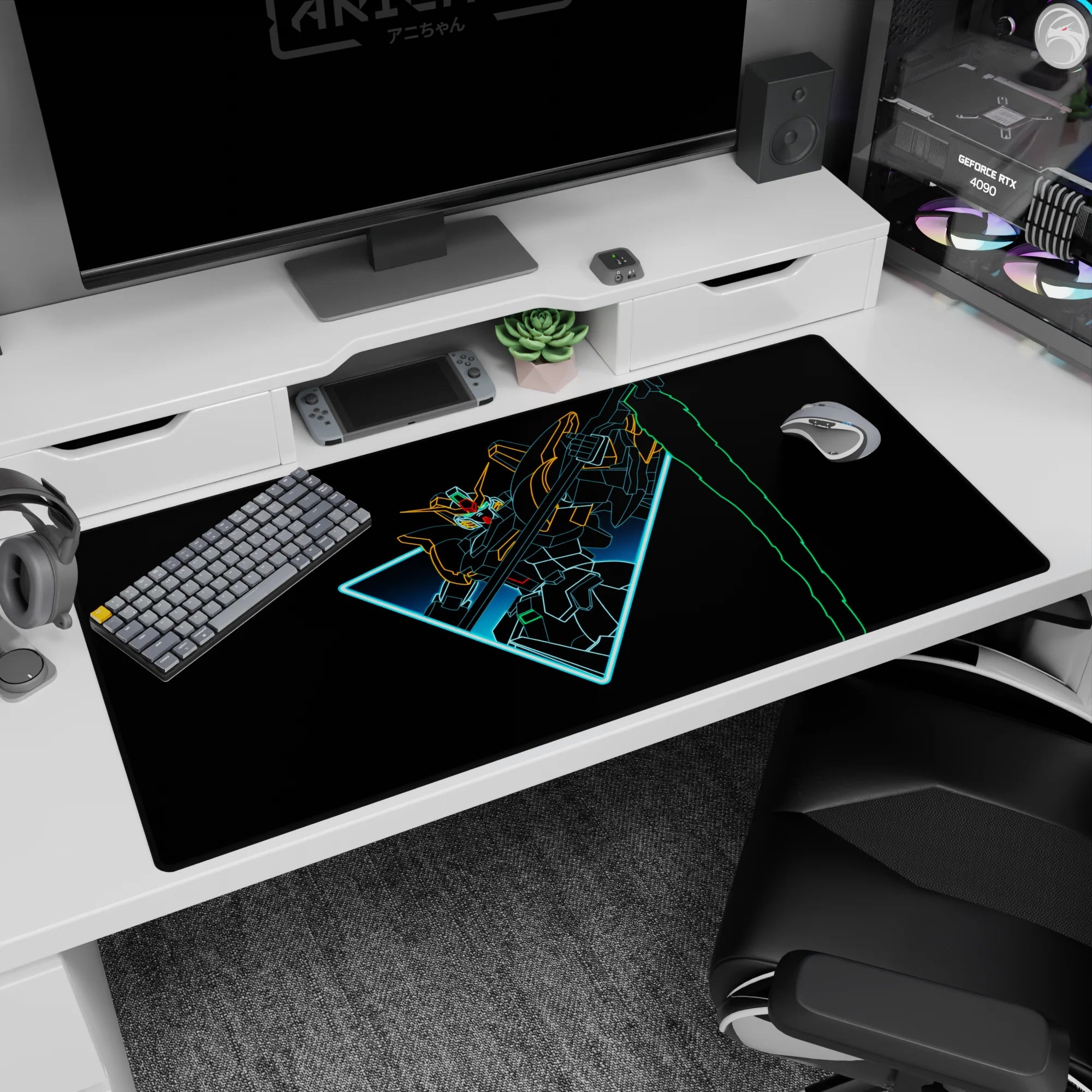 40x20 inches Gundam Wing desk pad showing XXXG-00W0 Wing Gundam Zero slicing through a black void.