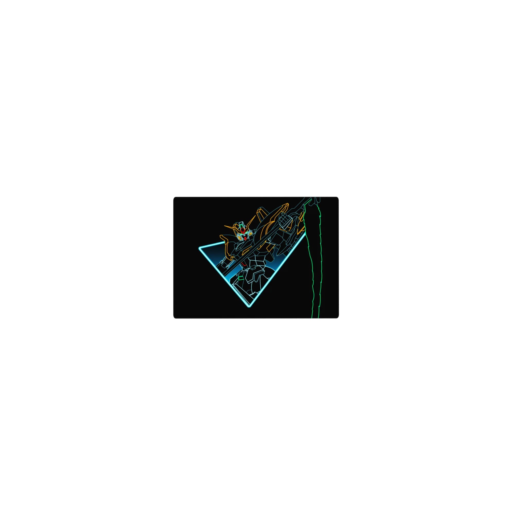Classic anime mouse pad 14x10 inches with Wing Gundam Zero neon line art on black, sleek cockpit vibe.