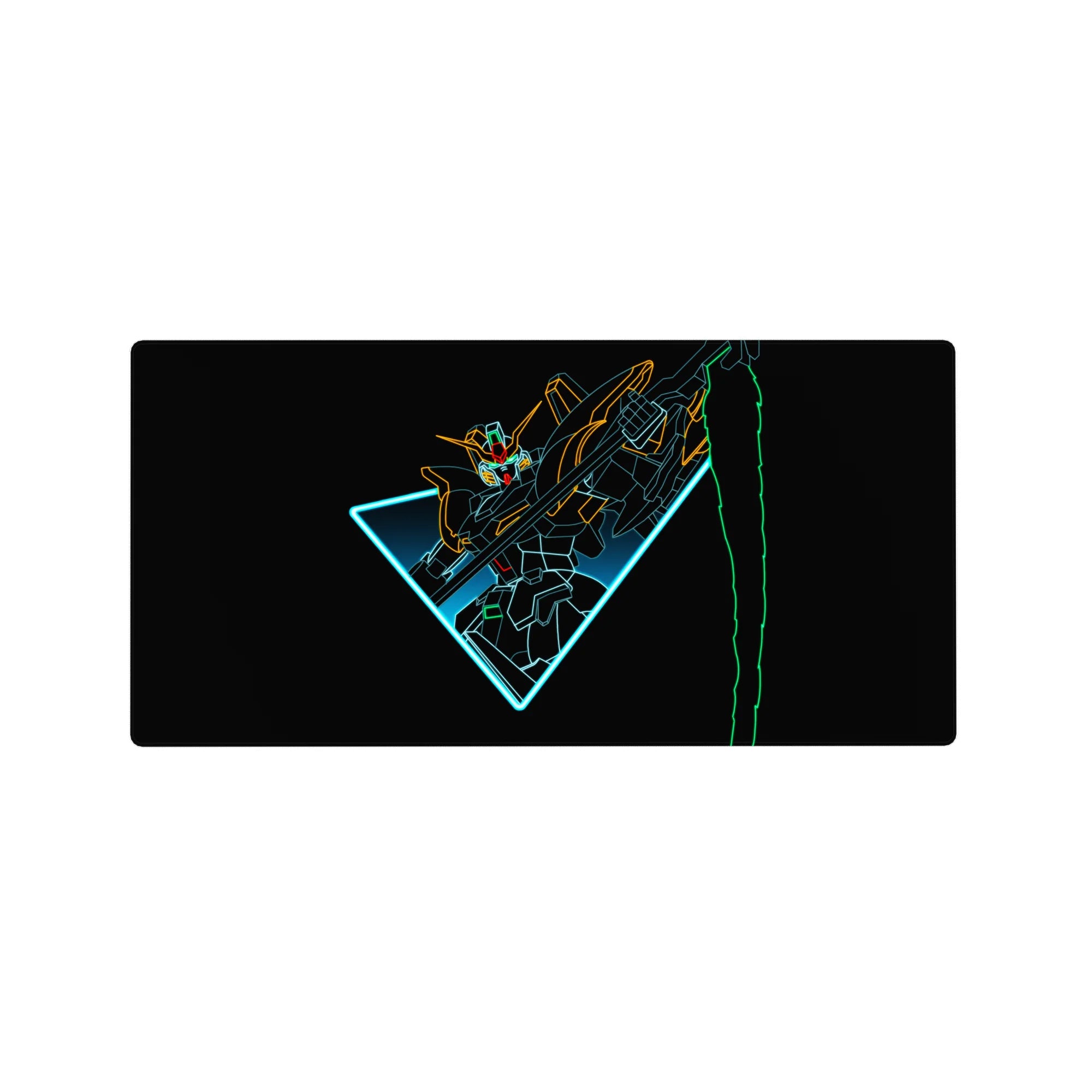 32x16 inches anime mouse pad with Wing Gundam Zero neon line art on black, sleek cockpit-style desk mat.