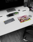 Shrine maiden in red and white lounging by friends at a picnic, anime mouse pad 14x10 inches.