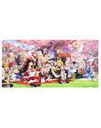 32x16 inches anime girl mouse pad with cherry blossom picnic, ribbons, lanterns, and cute magical details.