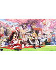 40x20 inches anime girl desk pad with cherry blossom picnic, shrine maiden, witch hats, ribbons and lanterns.