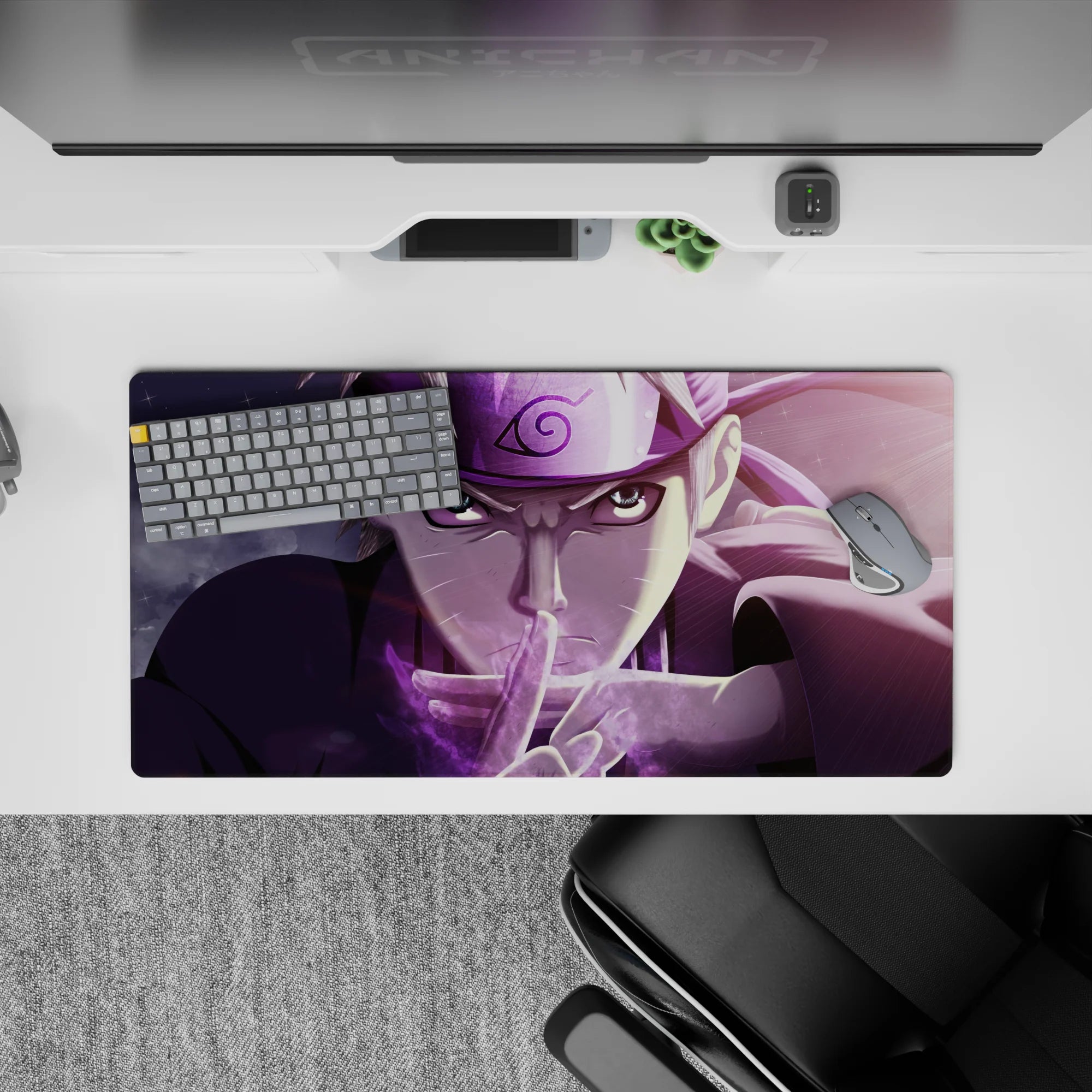 Smoky purple galaxy-glow anime mouse pad 32x16 inches, sharp highlights and warm intense vibe.