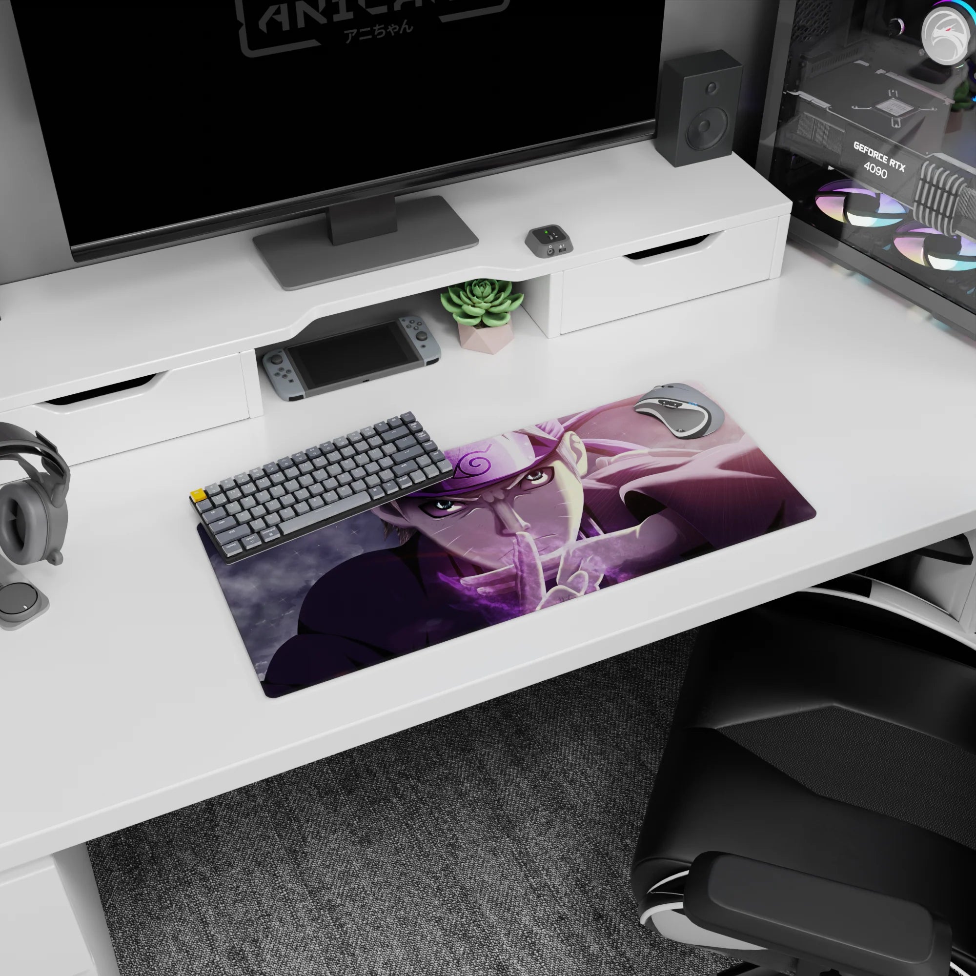28x12 inches Naruto Uzumaki desk mat mid hand-sign, intense stare, Leaf Village headband, mission-ready.