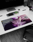 Naruto Uzumaki mid hand-sign, focused stare on an anime mouse pad 32x16 inches for desk setup.
