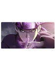 Naruto anime mouse pad 32x16 inches with Leaf headband hero in dynamic hand-sign pose.