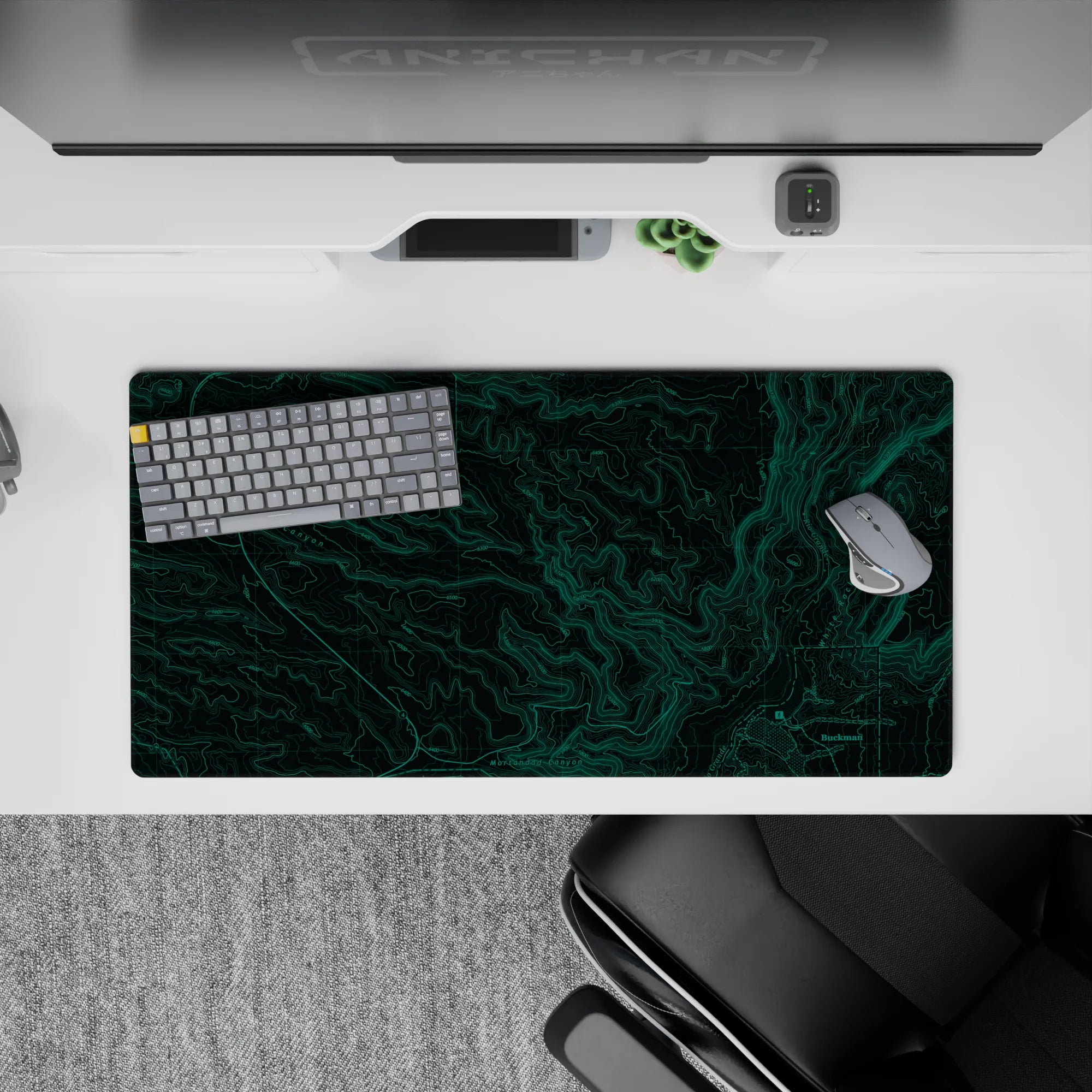 Topographic (Topo) Deskmat | Mousepad | Deskpad - Green Terrain Map - AniChan