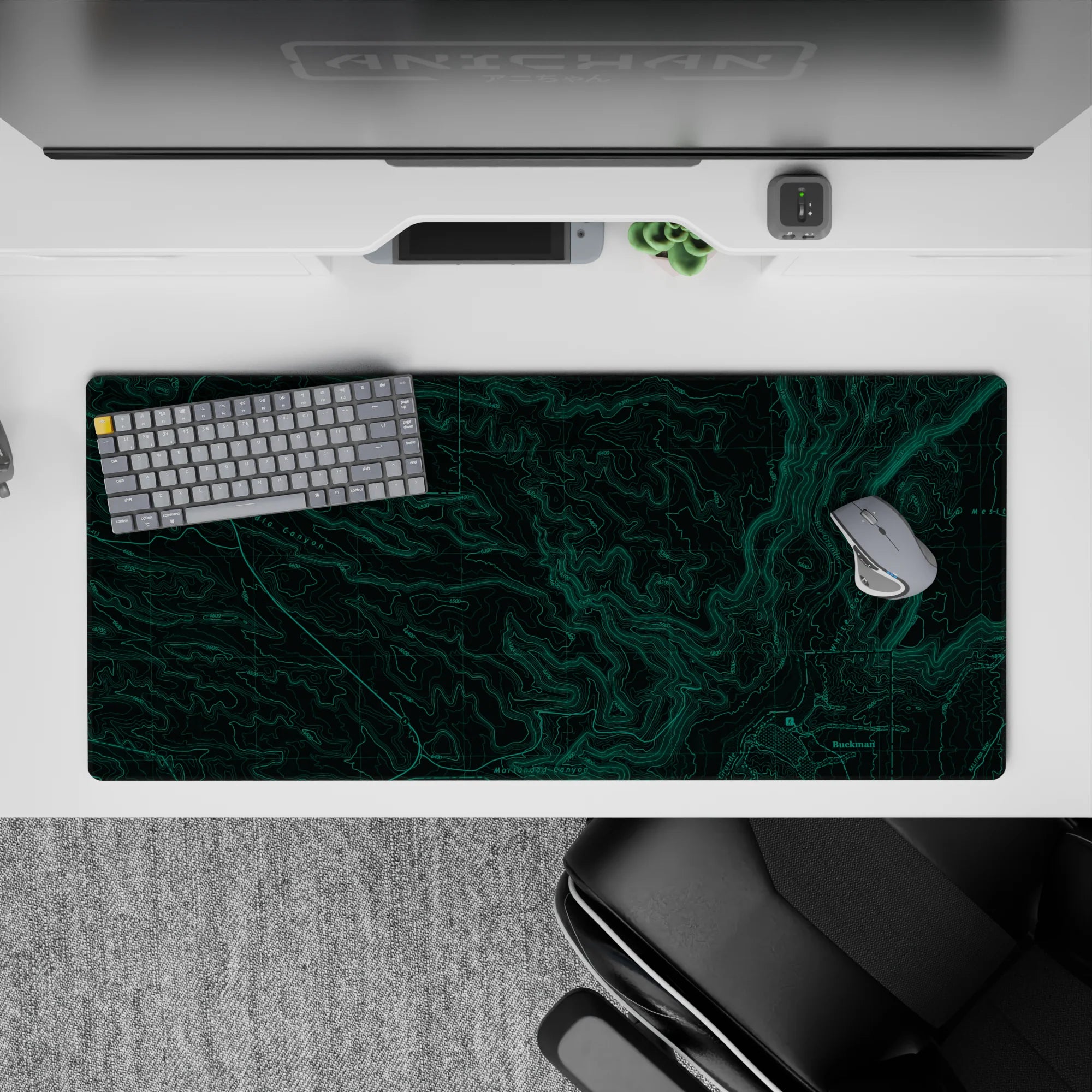 Topographic (Topo) Deskmat | Mousepad | Deskpad - Green Terrain Map - AniChan