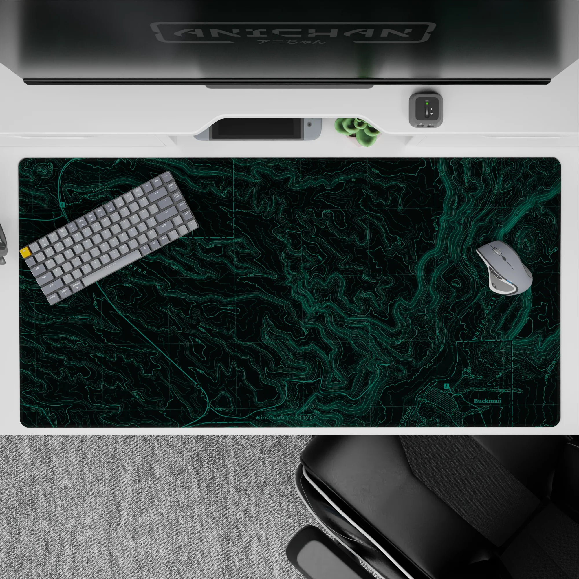 Topographic (Topo) Deskmat | Mousepad | Deskpad - Green Terrain Map - AniChan