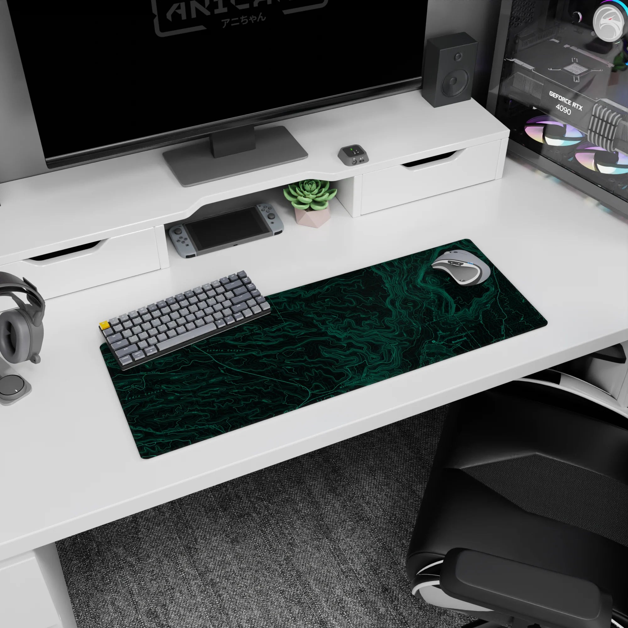 Topographic (Topo) Deskmat | Mousepad | Deskpad - Green Terrain Map - AniChan