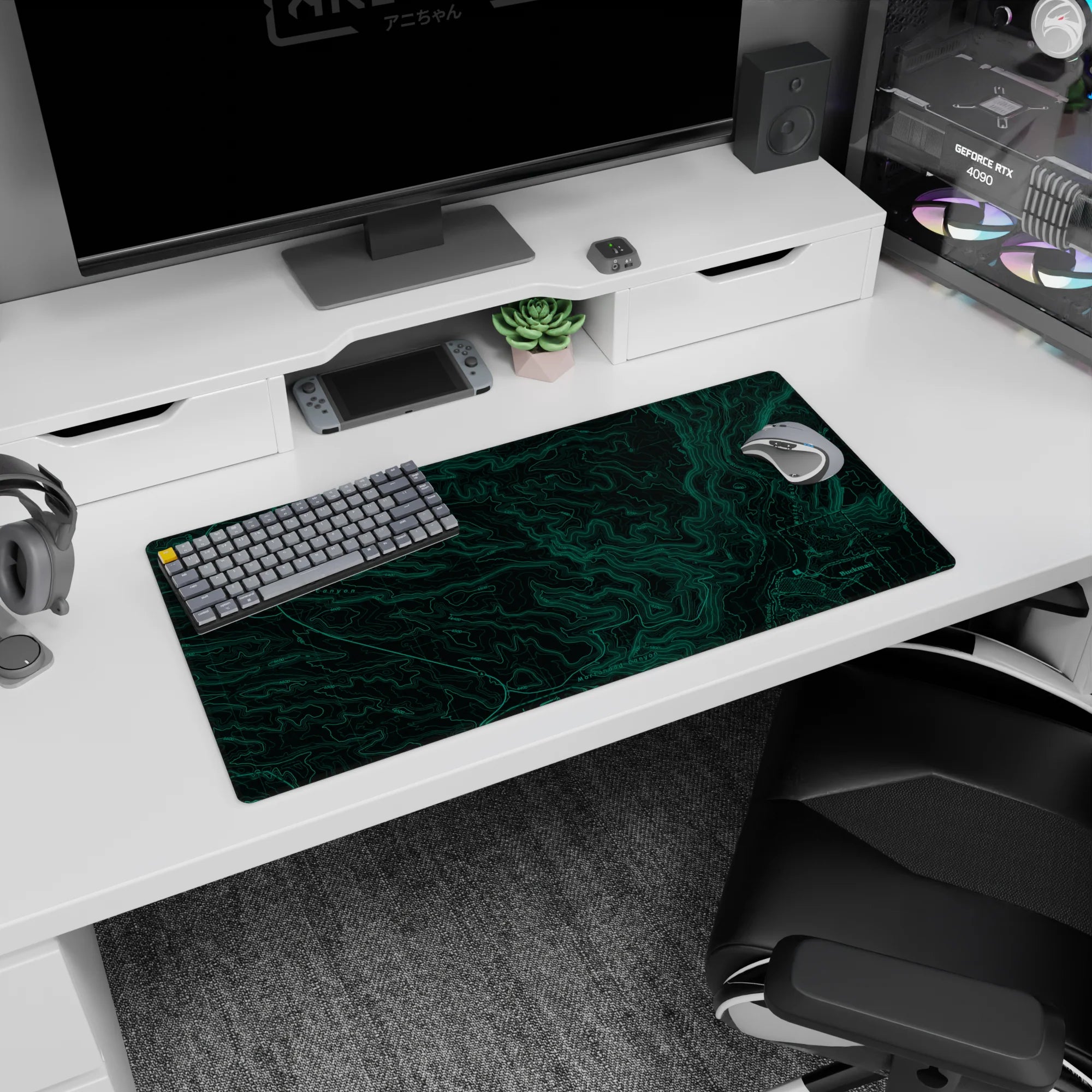 Topographic (Topo) Deskmat | Mousepad | Deskpad - Green Terrain Map - AniChan