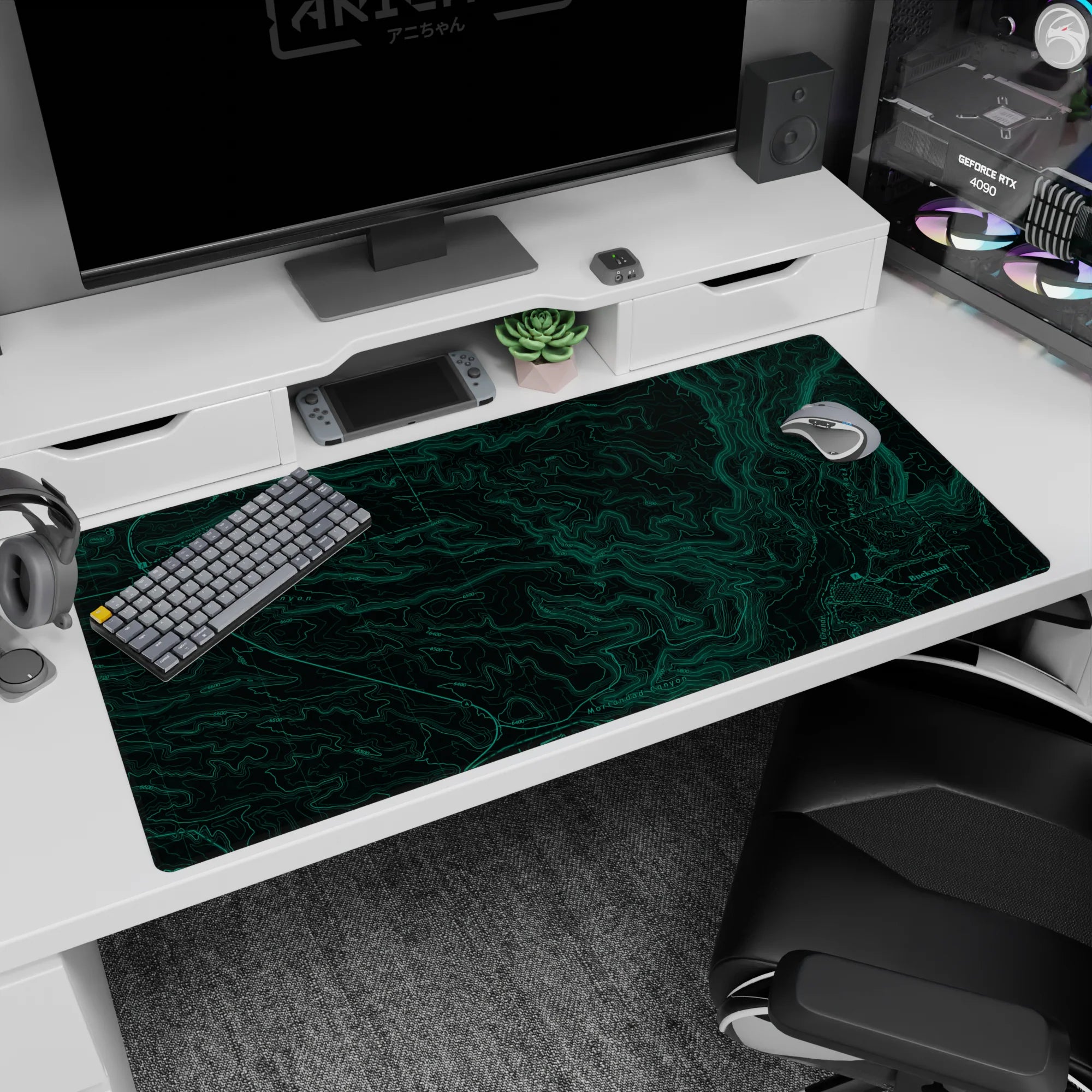 Topographic (Topo) Deskmat | Mousepad | Deskpad - Green Terrain Map - AniChan