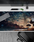 Anime mouse pad 40x20 inches in blue, peach, and gold, with a quiet late-summer sunset mood.