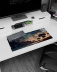 28x12 inches anime mouse pad showing a lone girl on grassy hills above water and dark brush.