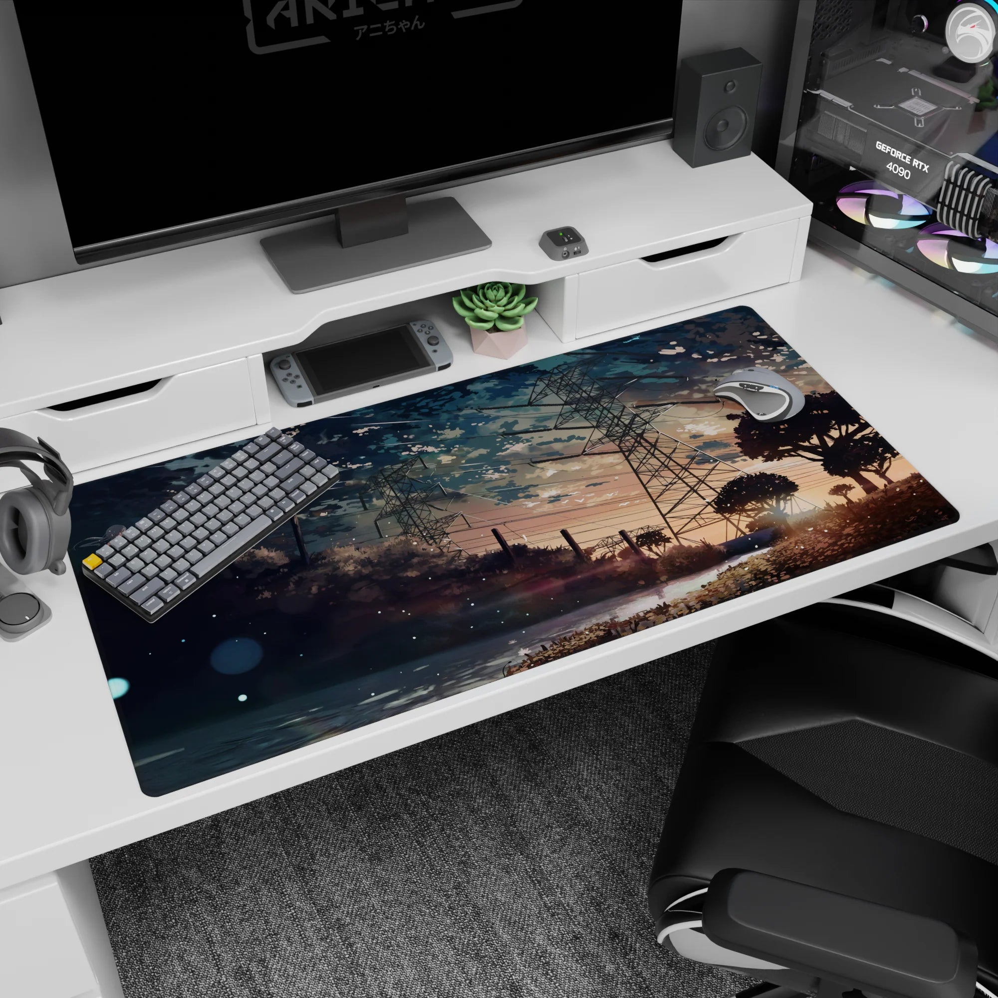 40x20 inches anime desk pad showing a lone girl in a pale dress overlooking water and dark brush.