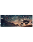 Anime mouse pad 32x12 inches with serene lakeside scene, power lines, and summer sunset sky.