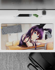 32x16 inches pastel anime mouse pad in dreamy cozy tones, bright blue eyes and soft light vibes.