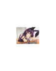 Classic anime girl mouse pad 14x10 inches with violet hair, bunny ears, blue eyes, and glossy black outfit.