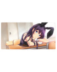 32x16 inches anime girl mouse pad with violet-haired bunny ears cutie, glossy black outfit on desk.