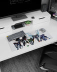 28x12 inches anime mouse pad showing a towering mecha with shattered-glass blue wings leading a squad.