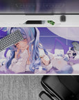 Pastel lavender sky anime desk pad 40x20 inches, soft grid shimmer and calming cute vibe.