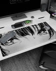 40x20 inches anime desk pad showing a shy blushing girl with heart pupils, sweat drop, and messy bangs.